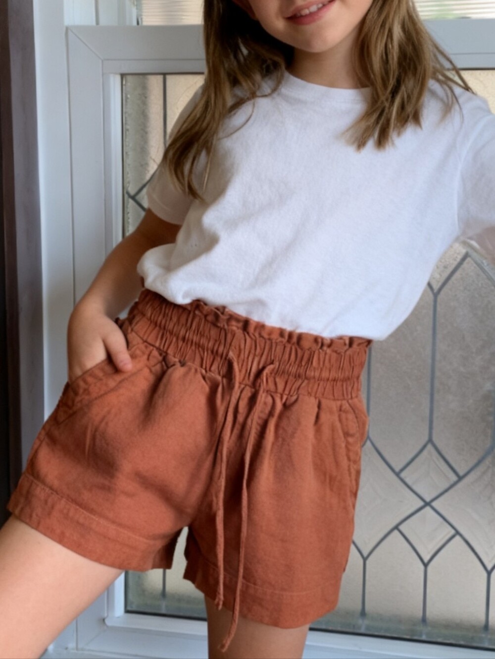 a new day Rust High-Waist Paperbag Shorts